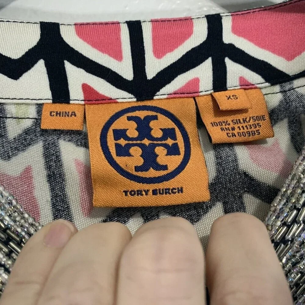 Tory Burch Silk Beaded Sequin Tunic Top Women’s XS Embellished Resort Preppy